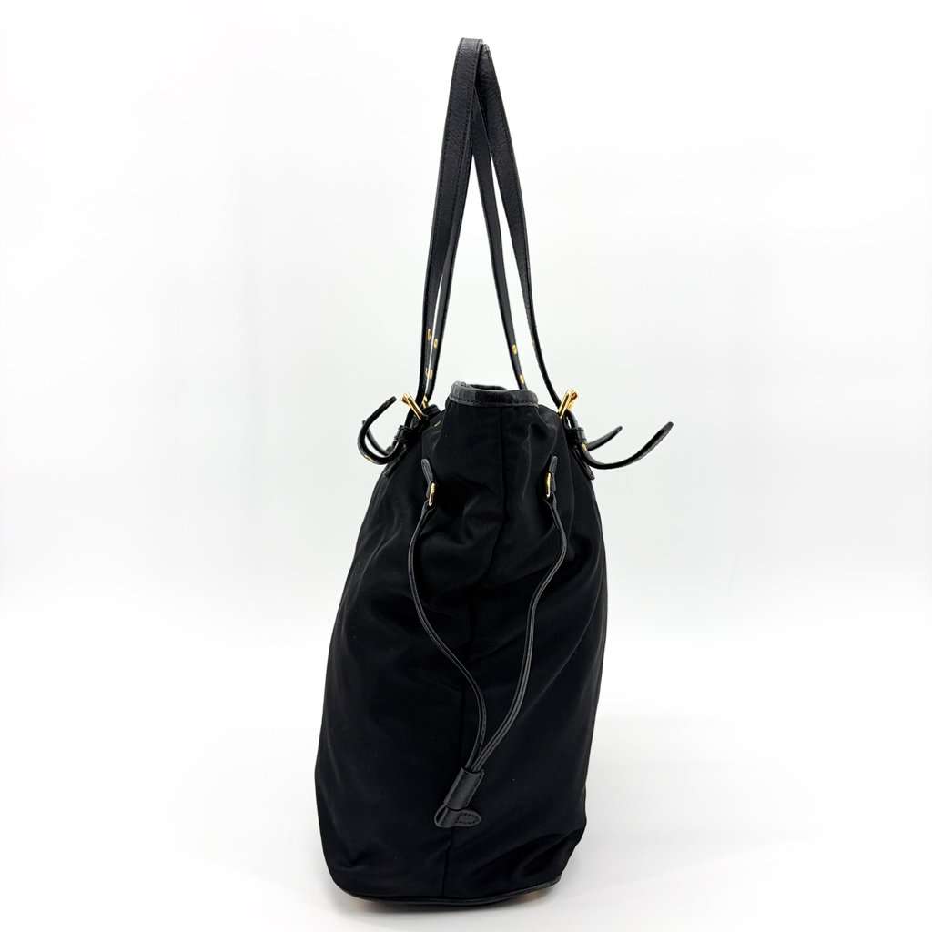 Prada Tessuto Nylon Saffiano Tote Bag Black Black Leather Good - Model View