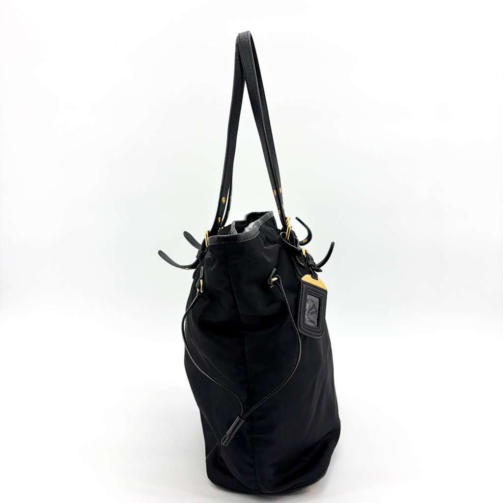 Prada Tessuto Nylon Saffiano Tote Bag Black Black Leather Good - Box View