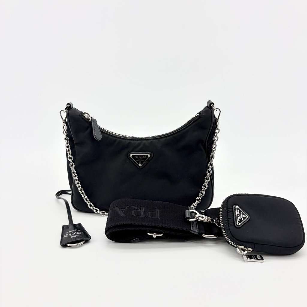 Prada Re-edition 2005 Re-Nylon Chain Mini Bag Black Black Polyamide Good - Back View
