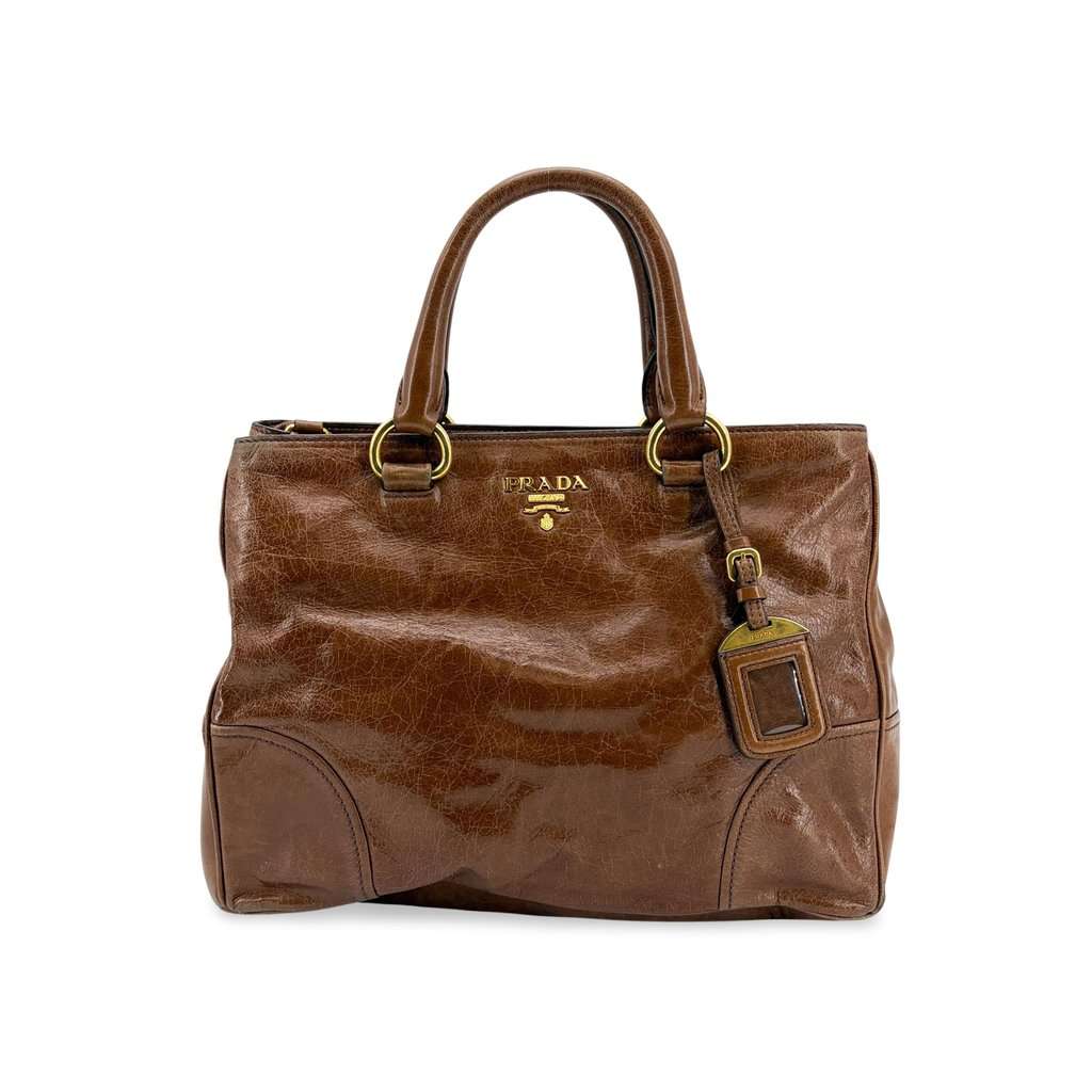 Prada Vitello Shine Tote Bag Brown Brown Leather Good - Front View