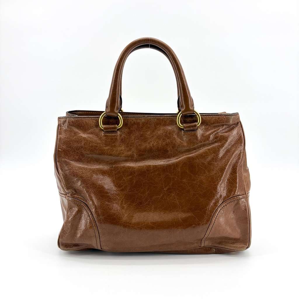 Prada Vitello Shine Tote Bag Brown Brown Leather Good - Inside View