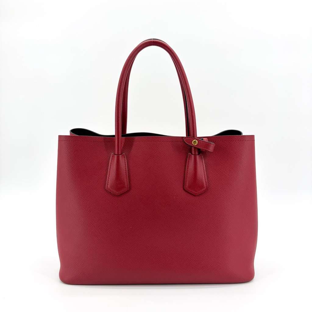 Prada Saffiano Double Tote Bag Red Gold Hardware Red Leather Very good - Inside View