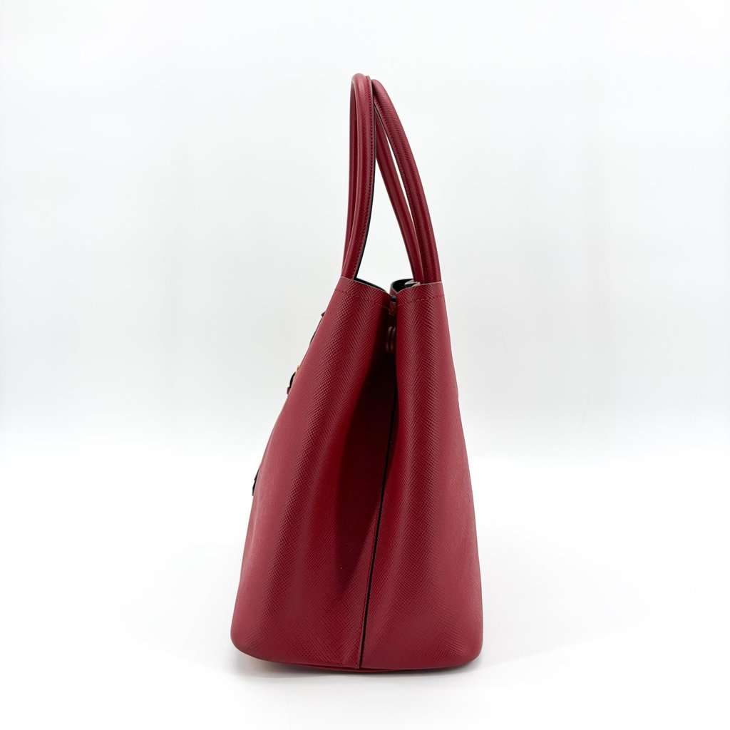 Prada Saffiano Double Tote Bag Red Gold Hardware Red Leather Very good - Model View