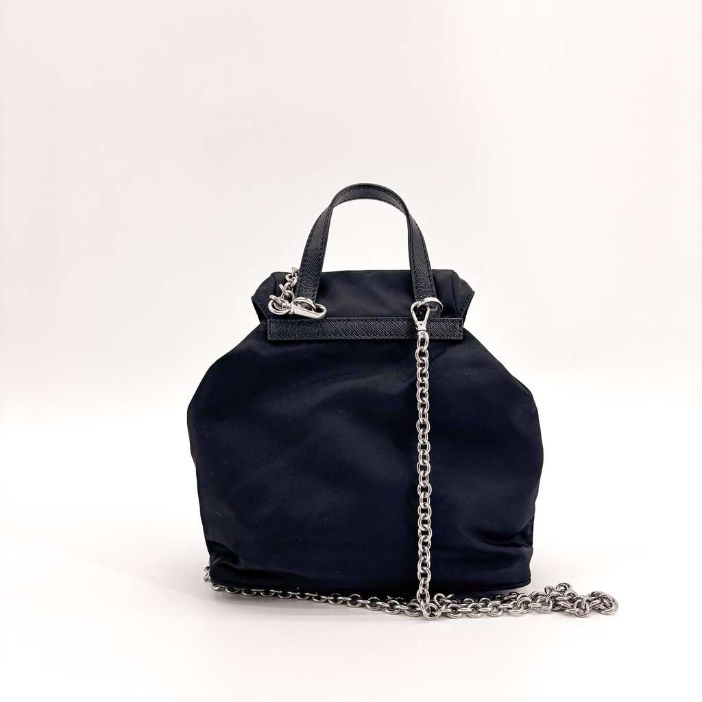Prada Nylon Mini Chain Backpack Black Black Polyamide Good - Inside View