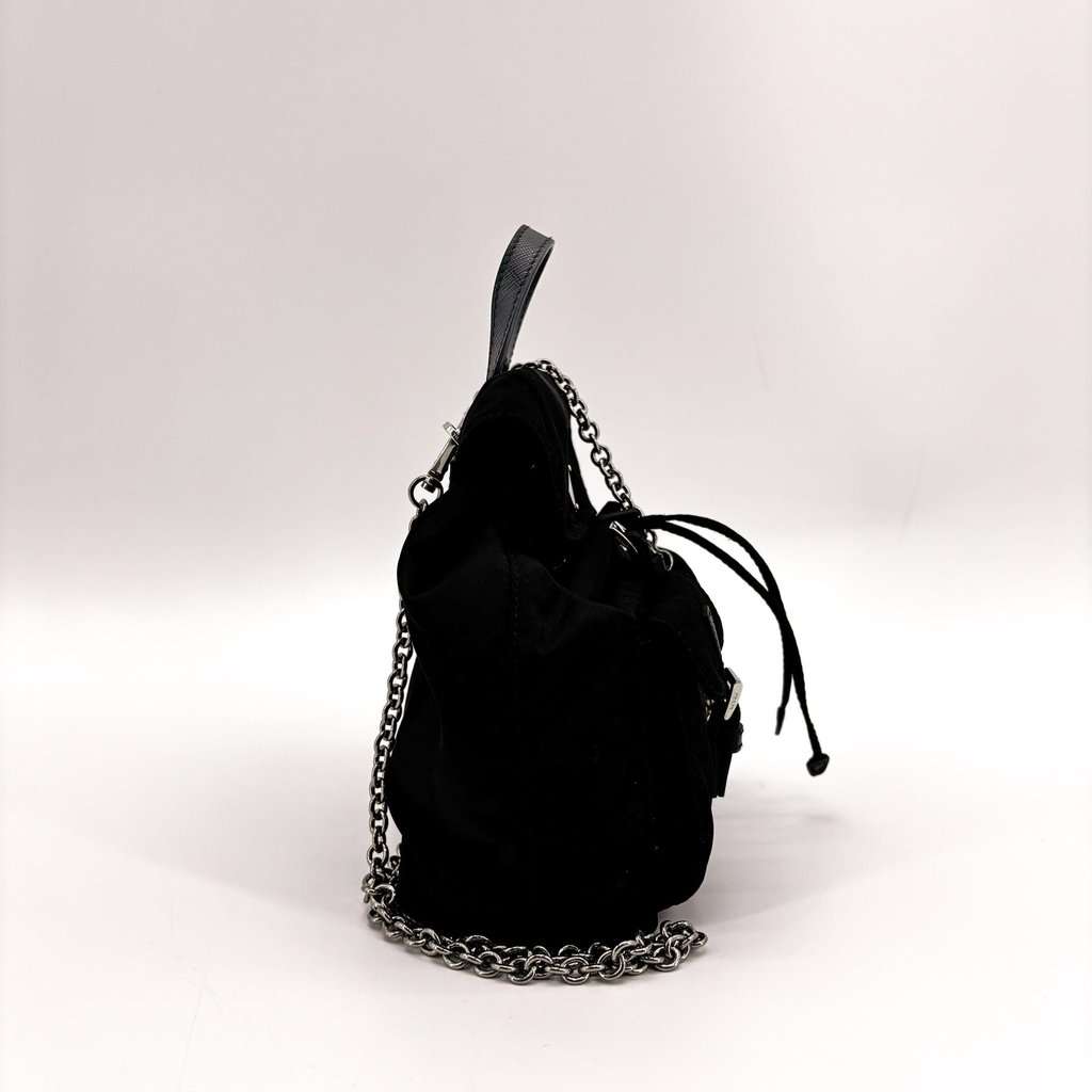 Prada Nylon Mini Chain Backpack Black Black Polyamide Good - Model View