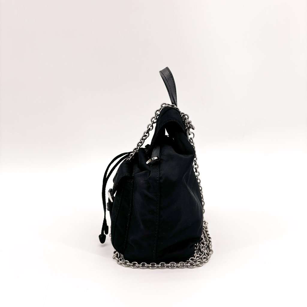 Prada Nylon Mini Chain Backpack Black Black Polyamide Good - Box View