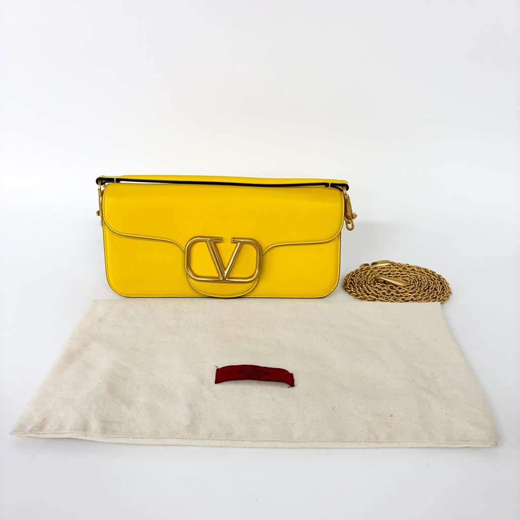 Valentino Garavani V-Logo Rocco Shoulder Bag Yellow Gold Leather Good - Back View