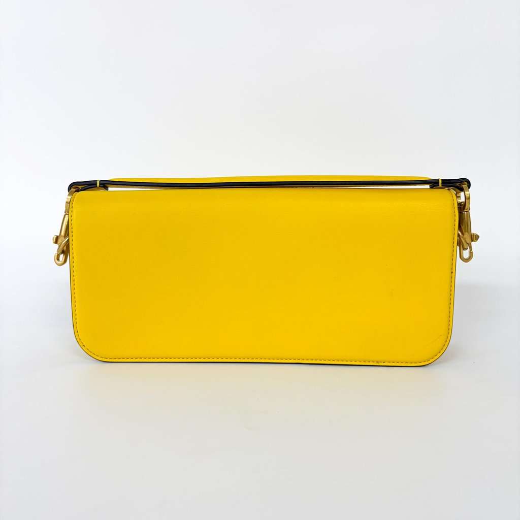 Valentino Garavani V-Logo Rocco Shoulder Bag Yellow Gold Leather Good - Inside View