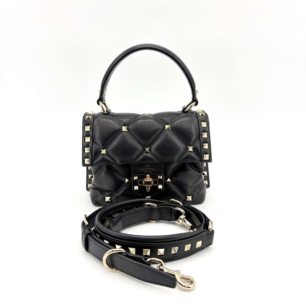 Valentino Garavani Rockstud Spike Small Top Handle Bag Black Black Leather Good - Back View