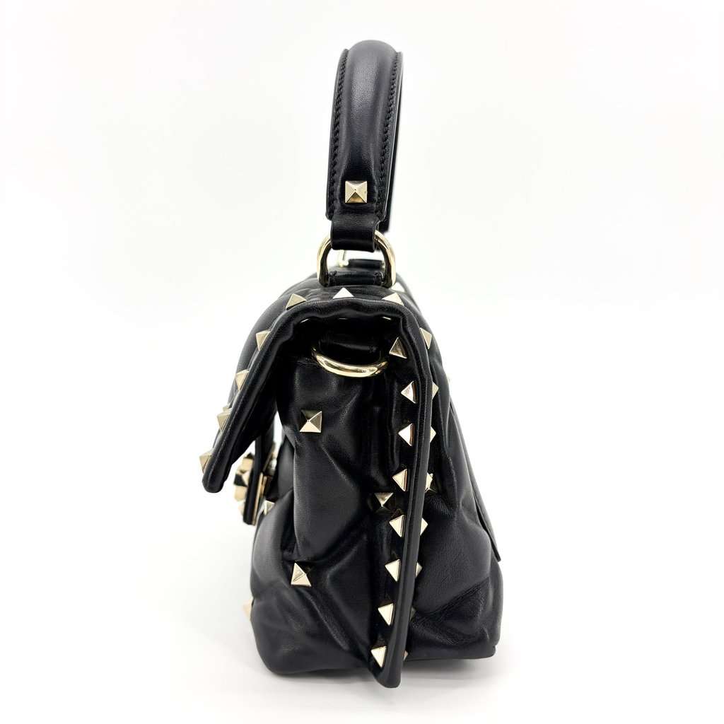 Valentino Garavani Rockstud Spike Small Top Handle Bag Black Black Leather Good - Model View