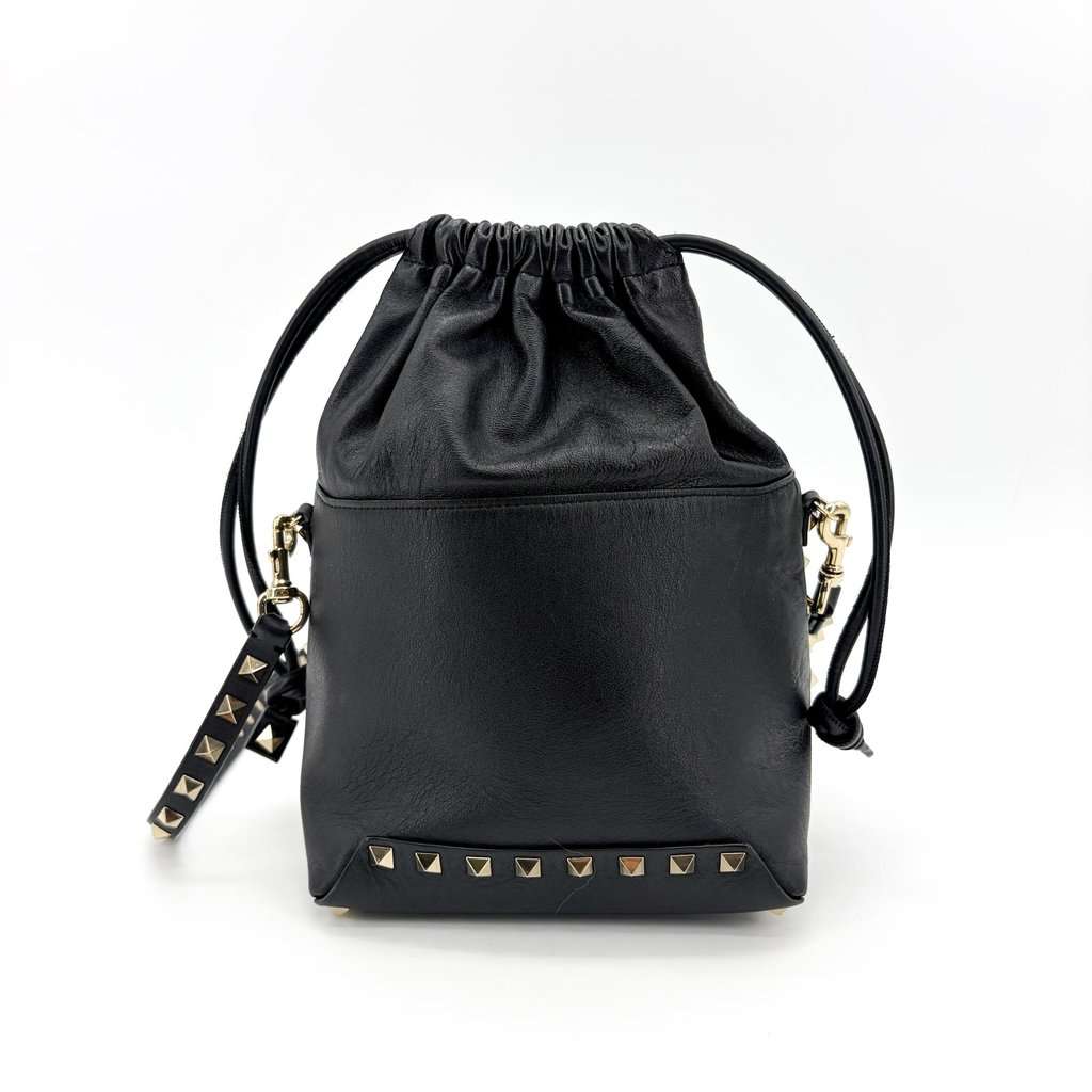 Valentino Garavani Rockstud Small Bucket Bag Black Black Leather Good - Back View