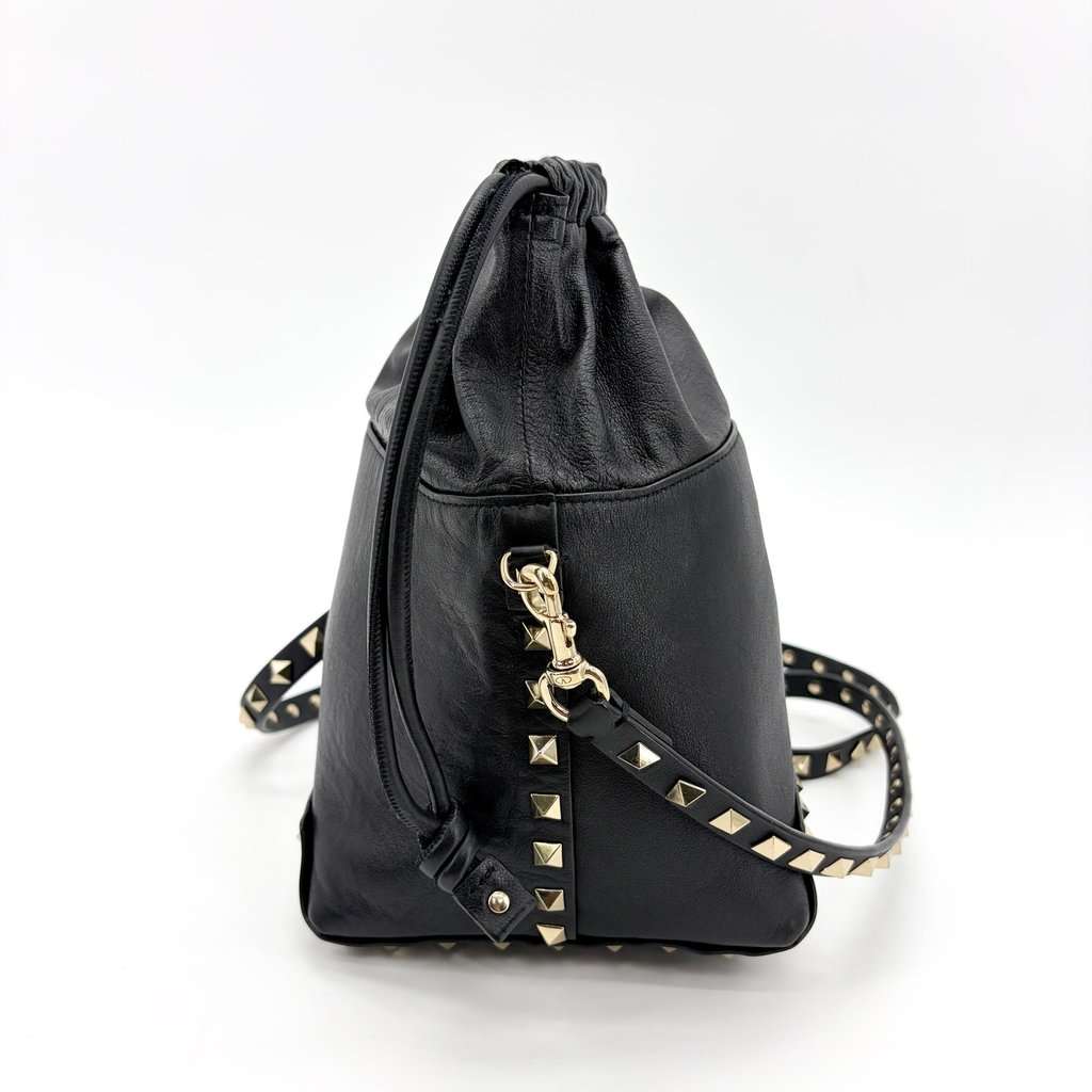Valentino Garavani Rockstud Small Bucket Bag Black Black Leather Good - Model View