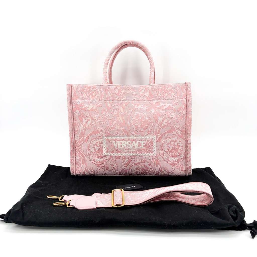 Versace Large Logo Jacquard Baroque Tote Bag Pink MultiColor Jacquard Very good - Back View