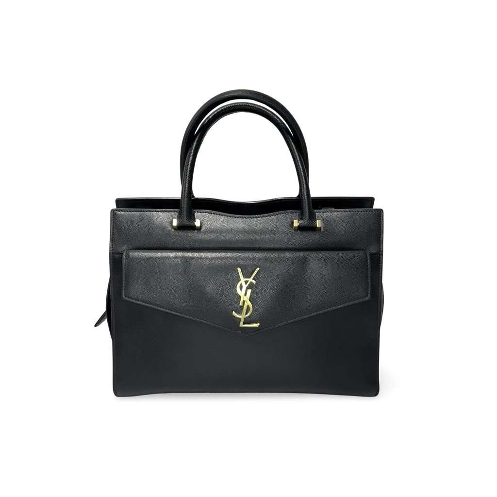 Saint Laurent Uptown Medium Shoulder Bag Black Black Leather Good - Front View