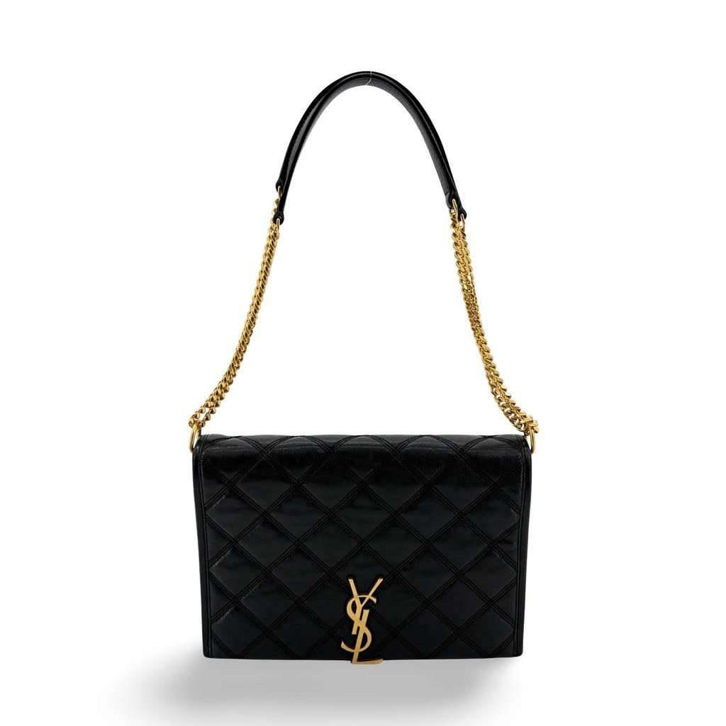 Saint Laurent Becky Medium Chain Shoulder Bag Black Gold Hardware Black Leather Very good - Front View