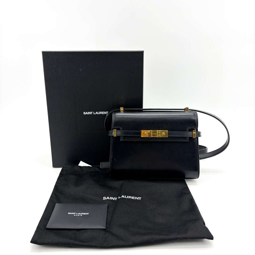 Saint Laurent Manhattan Shoulder Bag Black Gold Hardware Black Leather Good - Back View