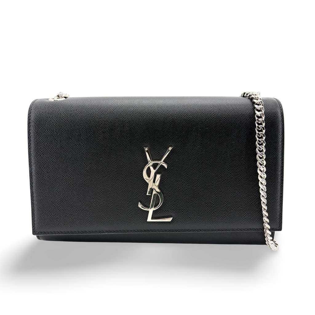 Saint Laurent Medium Kate Shoulder Bag Black Silver Hardware Black Leather Very good - Front View