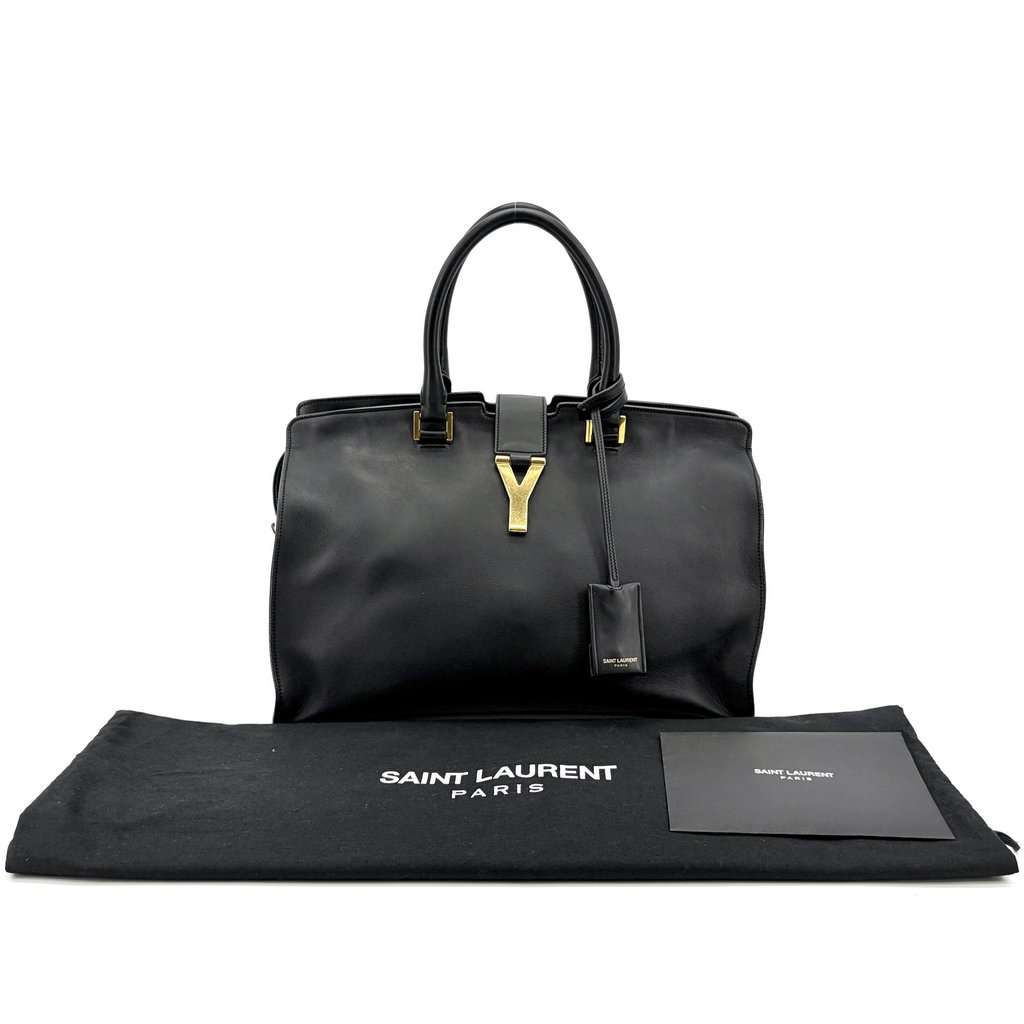 Saint Laurent Classic Cabas Chic Large Black Gold Hardware Black Leather Good - Back View
