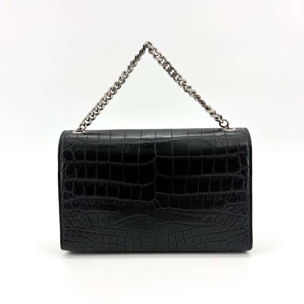 Saint Laurent Kate Medium Croc Embossed Shoulder Bag Black with Silver Hardware Black Leather Very good - Inside View