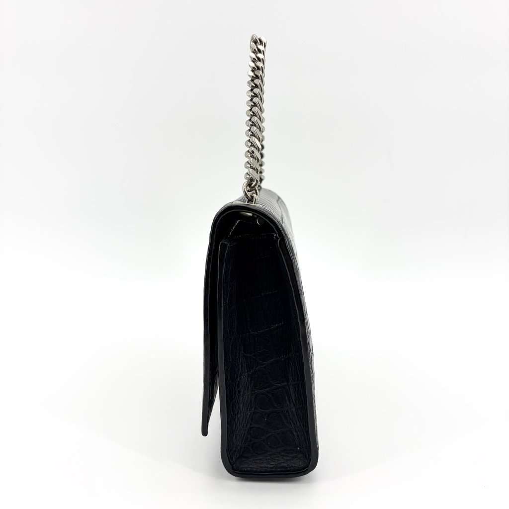 Saint Laurent Kate Medium Croc Embossed Shoulder Bag Black with Silver Hardware Black Leather Very good - Model View