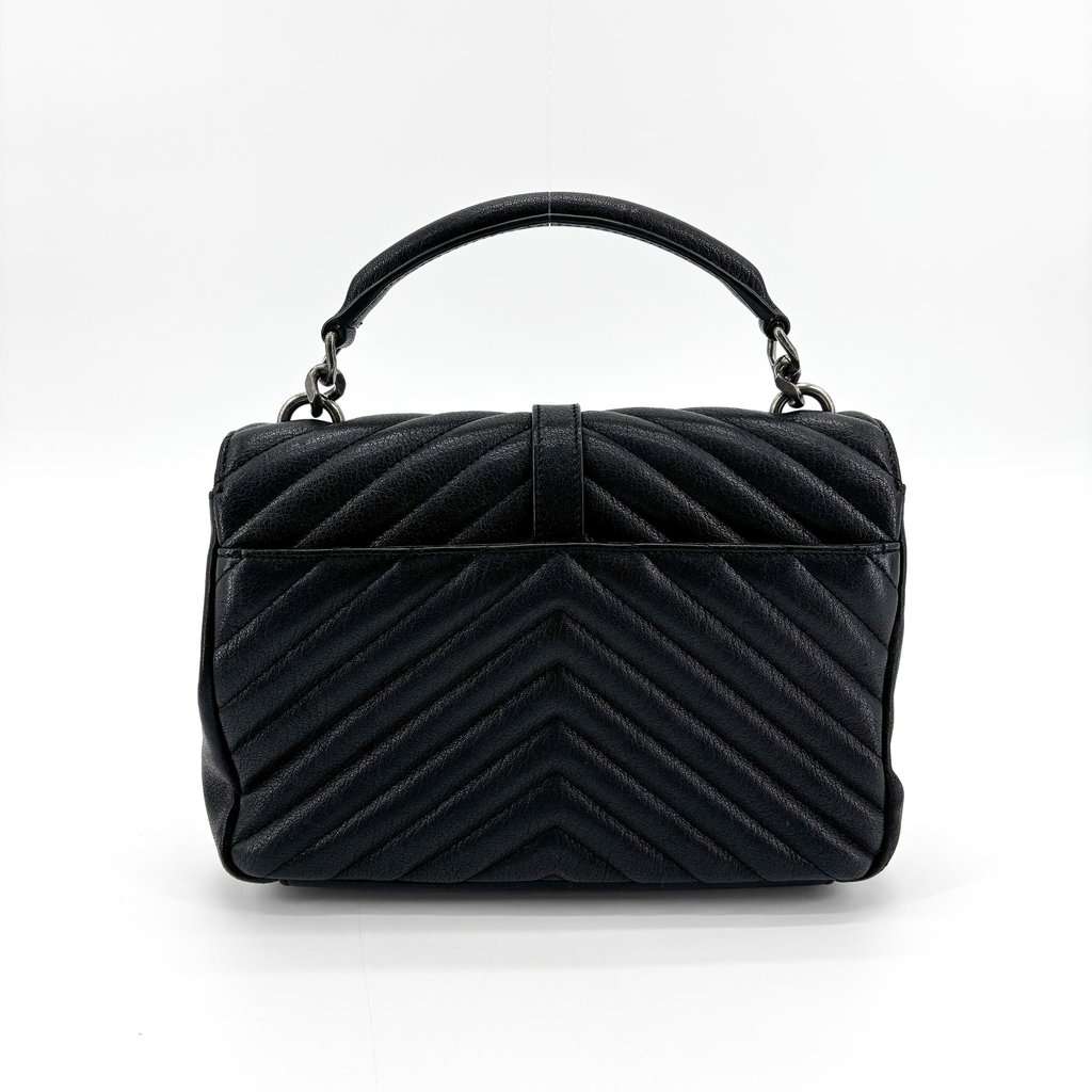 Saint Laurent Medium College Bag Black Silver Hardware Black Shearling Very good - Inside View