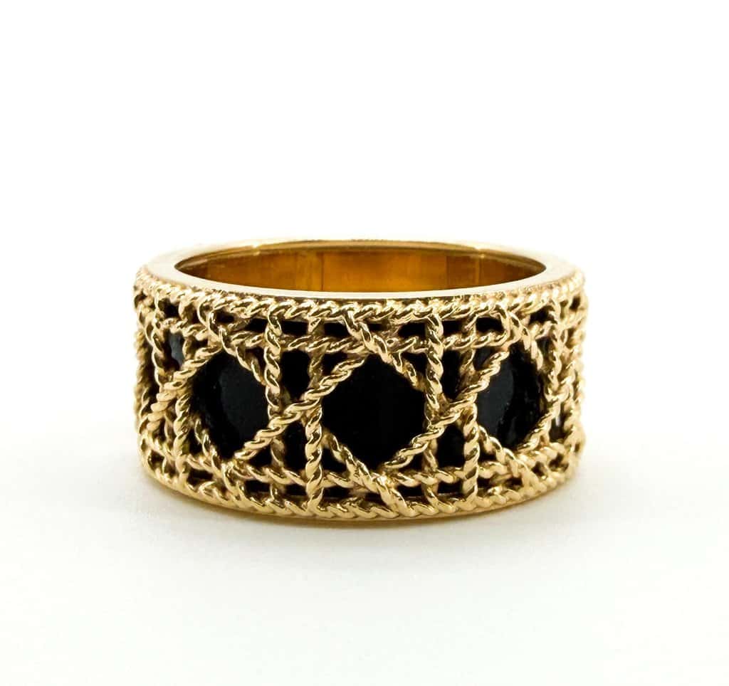 Dior Christian Dior 18K Yellow Gold Black Enamel Braided Ring Size 12 Black Gold Very good - Inside View