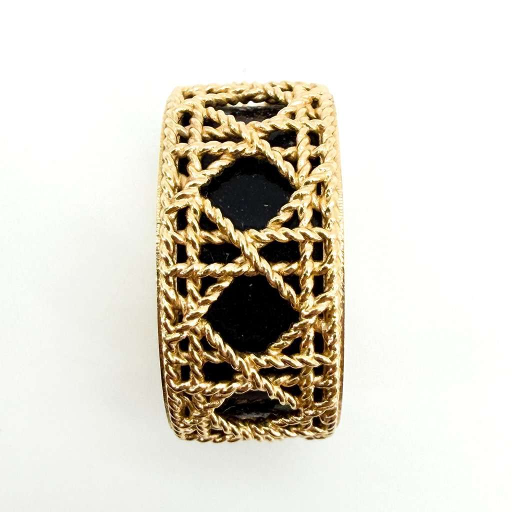 Dior Christian Dior 18K Yellow Gold Black Enamel Braided Ring Size 12 Black Gold Very good - Model View