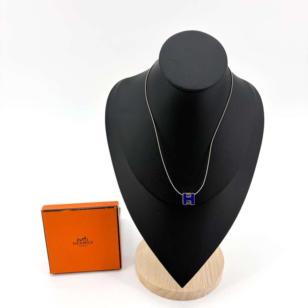 Hermès Cajuash Pendant Necklace Silver Blue Blue Silver Very good - Back View