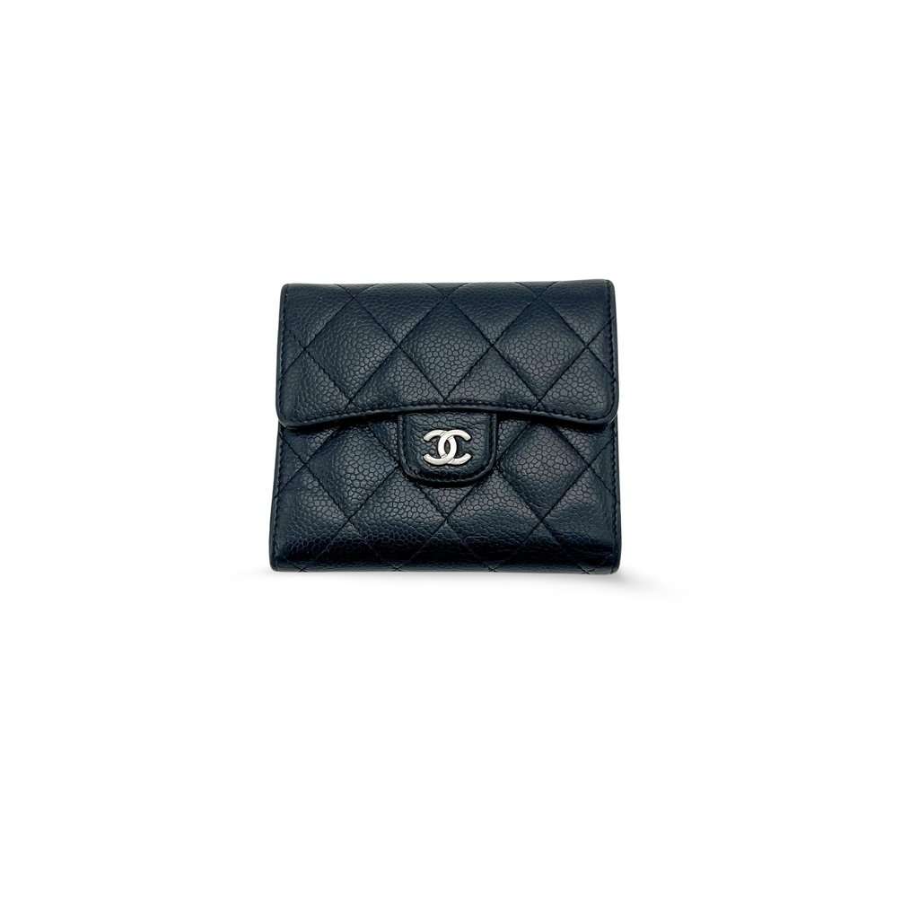 Chanel Classic Small Flap Wallet Caviar Black Silver Hardware MultiColor Leather Good - Front View