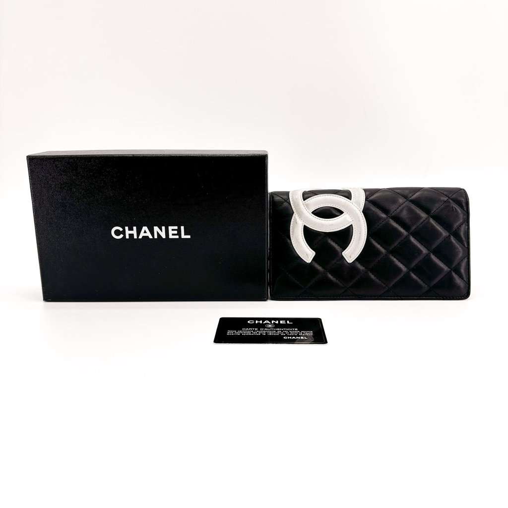 Chanel Cambon Line Flap Long Wallet Black White Black Leather Good - Back View