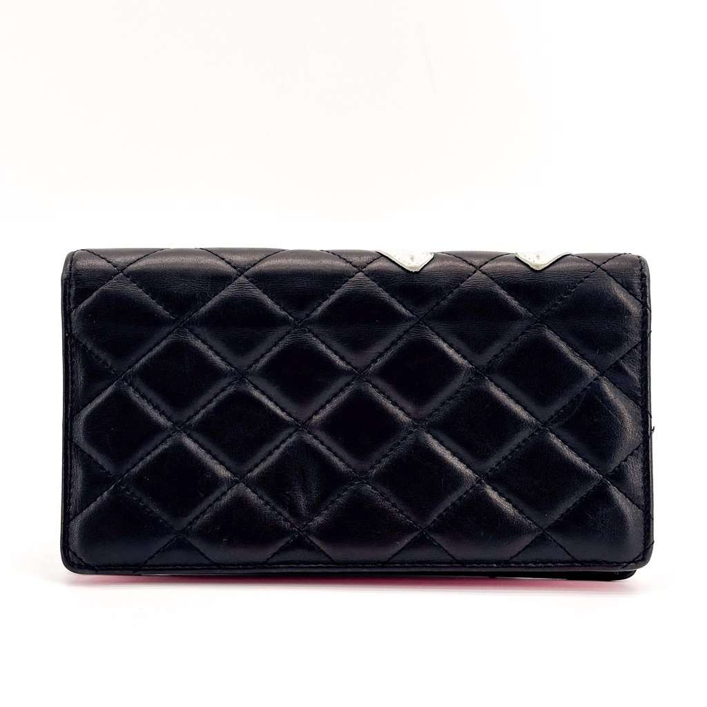 Chanel Cambon Line Flap Long Wallet Black White Black Leather Good - Inside View