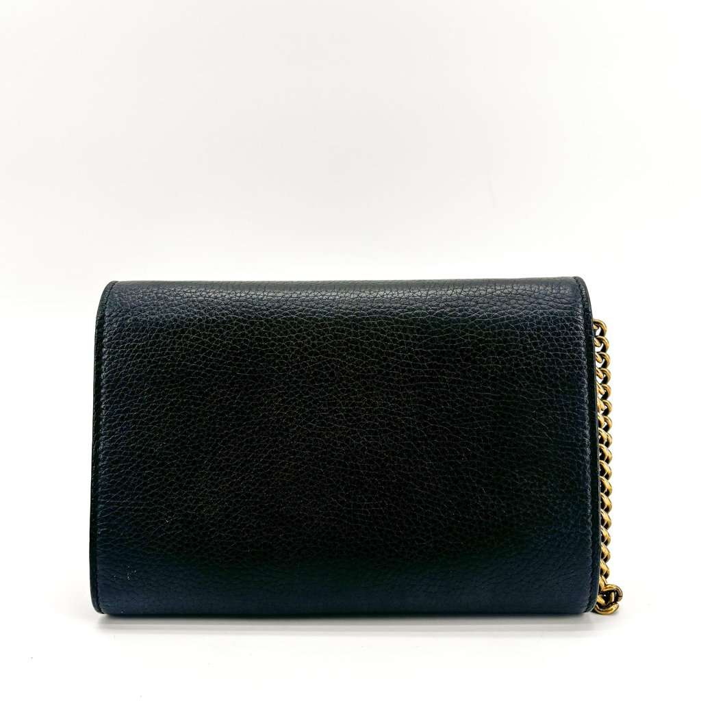Gucci GG Marmont Textured Leather Chain Wallet Black Black Leather Good - Back View