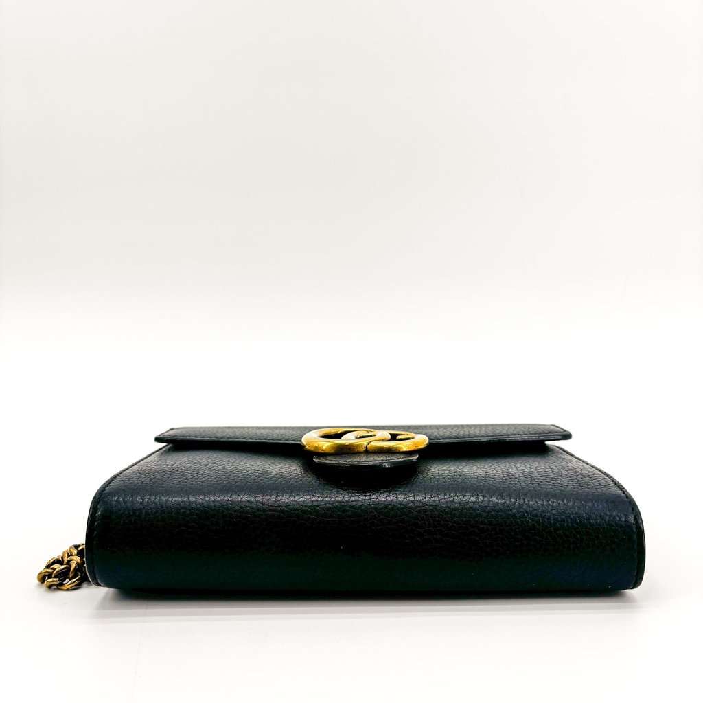 Gucci GG Marmont Textured Leather Chain Wallet Black Black Leather Good - Box View