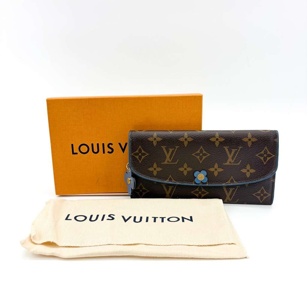 Louis Vuitton Monogram Emily Wallet Blue Flower Blue Canvas Good - Back View