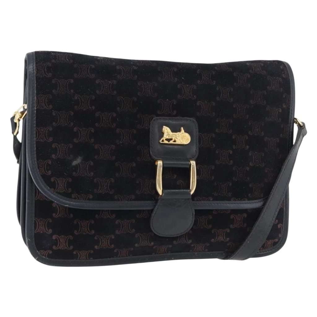 Celine Sholder Bag Black Canvas Good condition - Front View