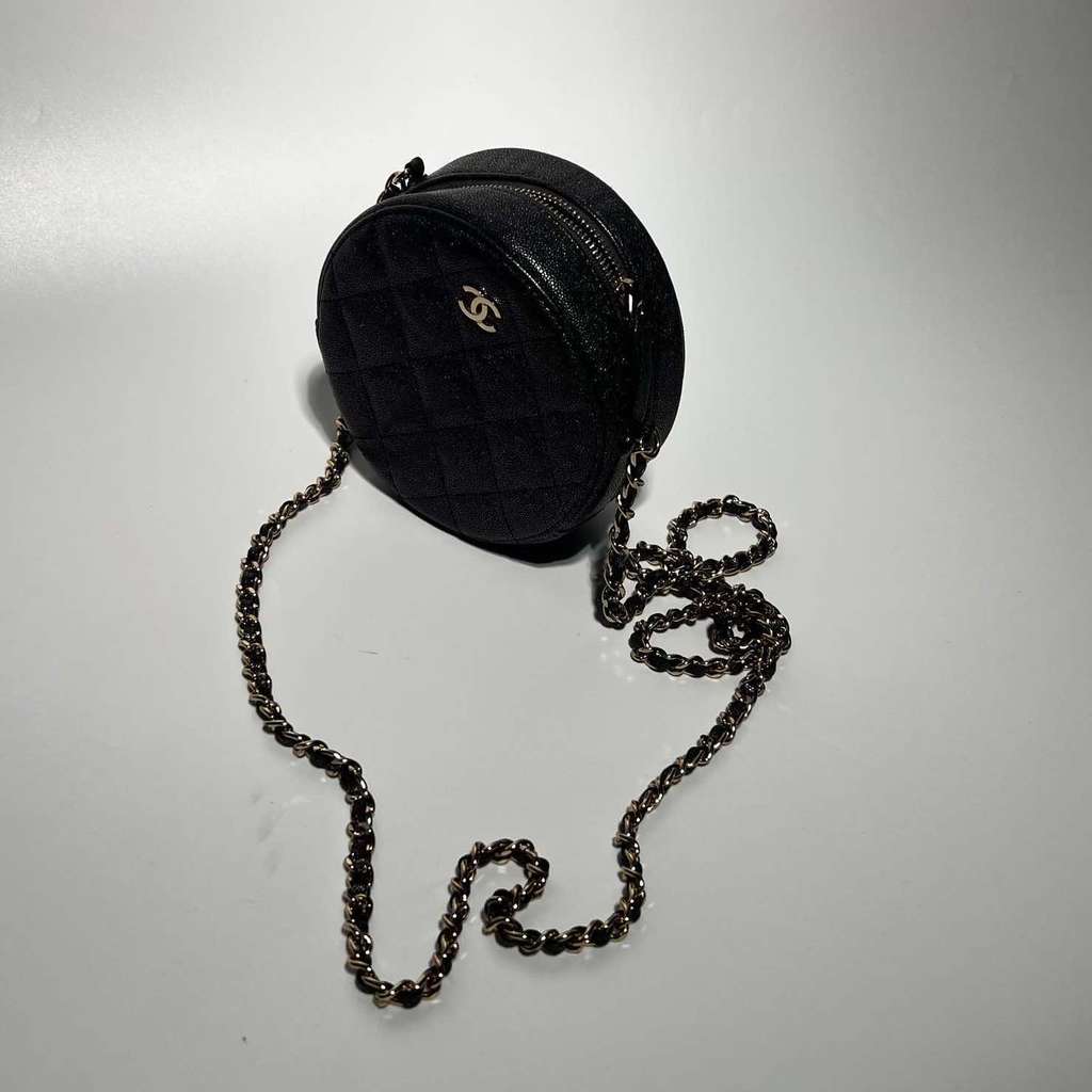 Chanel Coin Bag Black Leather Metal Good - Back View