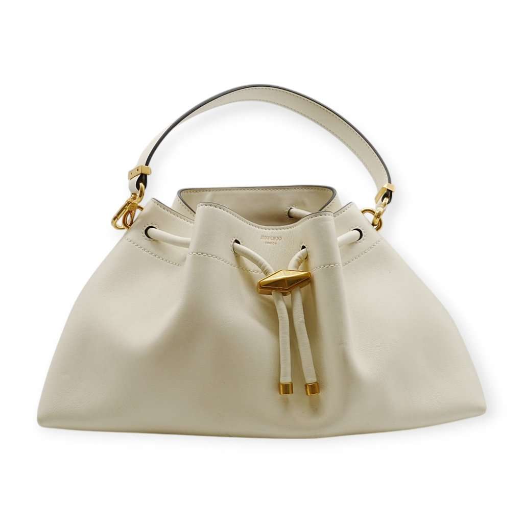 Jimmy Choo Cinch Bucket Bag - '20s White Leather Good - Front View