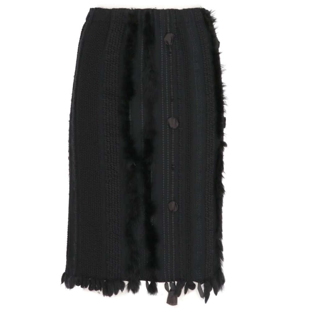 Gucci Black Knitted Skirt - 2000s Black Wool Good - Front View