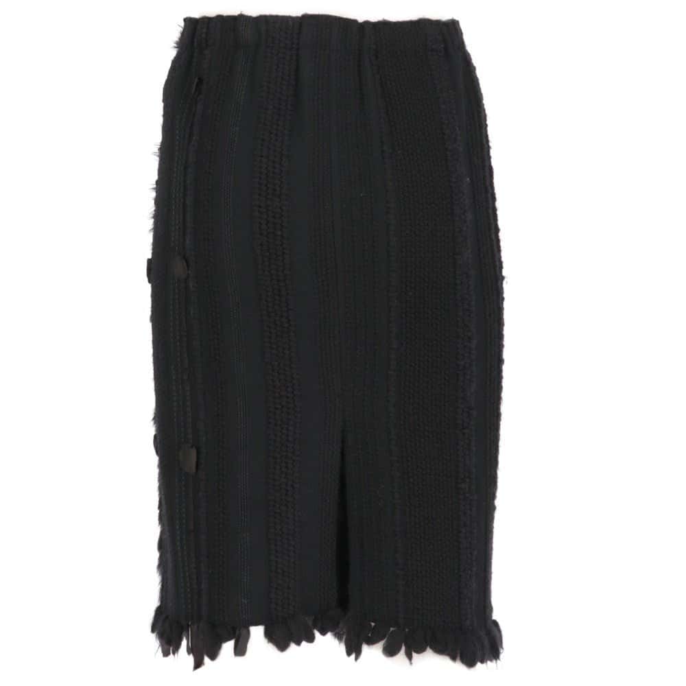 Gucci Black Knitted Skirt - 2000s Black Wool Good - Back View