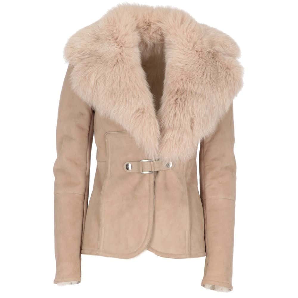 Gucci Beige Sheepskin Shearling Coat - 2000s Beige Shearling Good - Front View