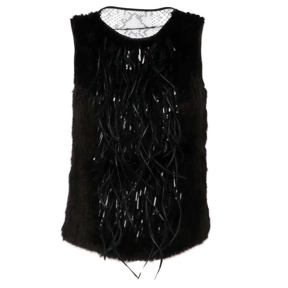 Gucci Black Mink and Lace Sleeveless Top - 2000s Black Lace Good - Front View