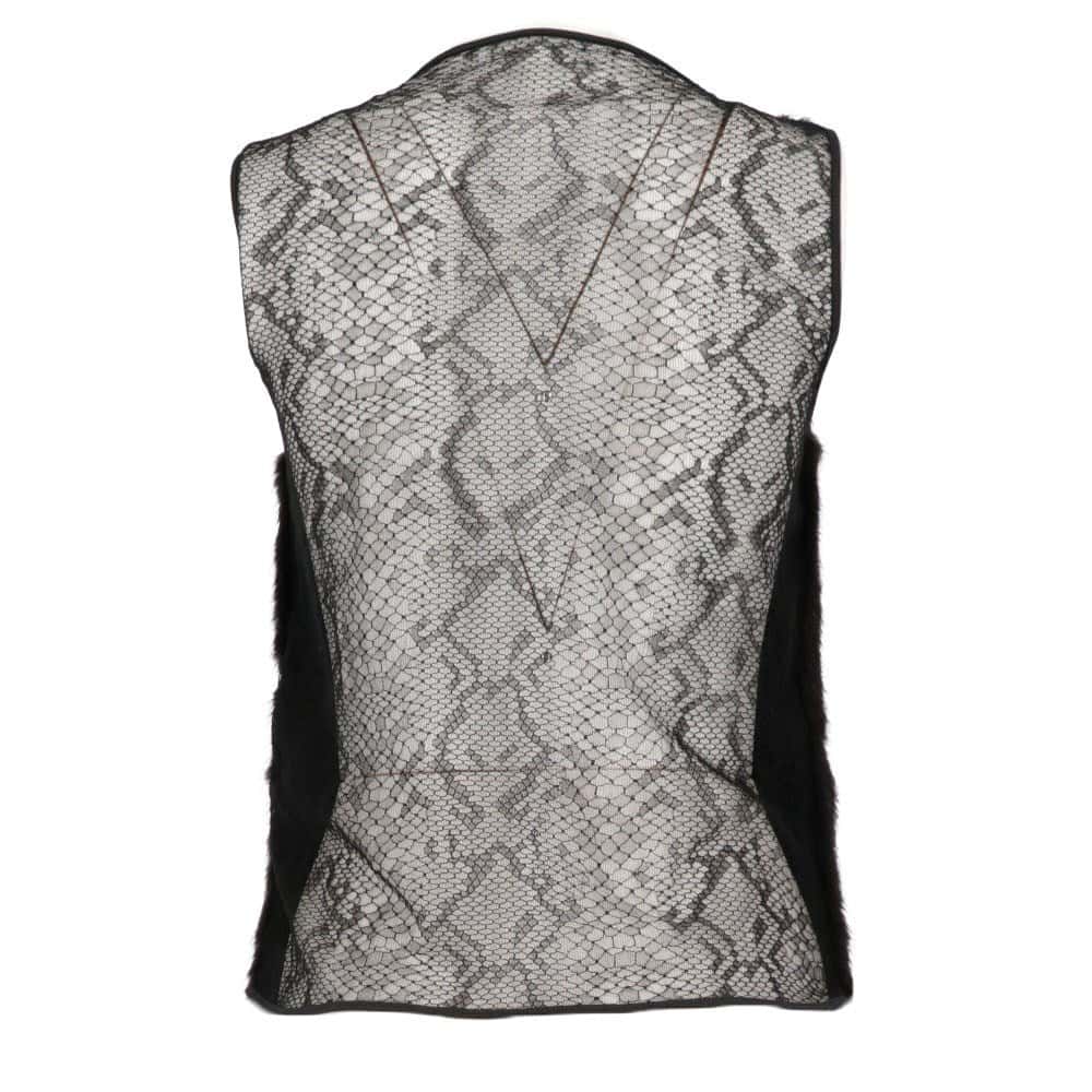 Gucci Black Mink and Lace Sleeveless Top - 2000s Black Lace Good - Back View