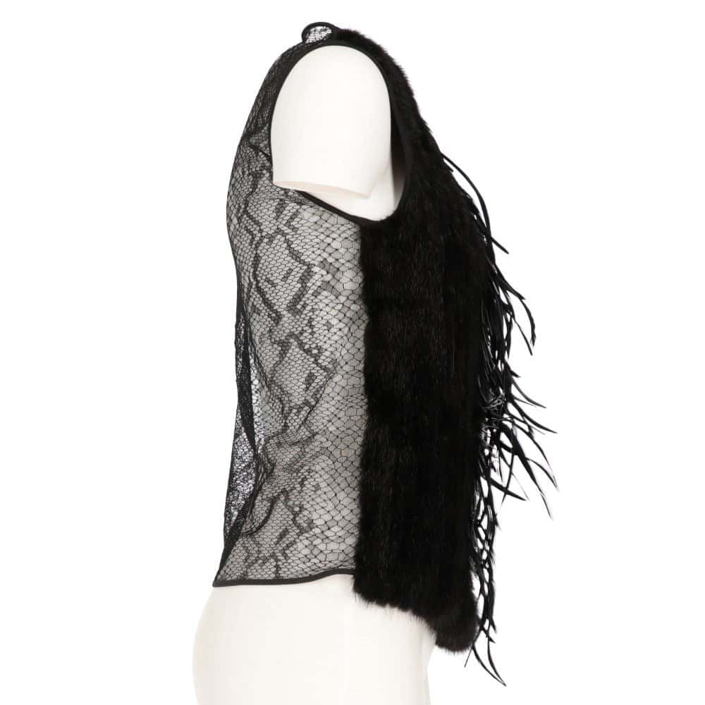 Gucci Black Mink and Lace Sleeveless Top - 2000s Black Lace Good - Inside View