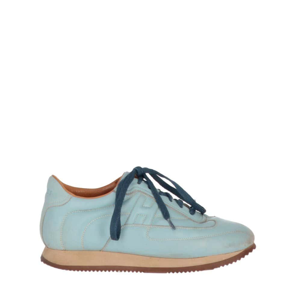Hermès Light Blue Leather Sneakers - 2000s Blue Leather Good - Front View