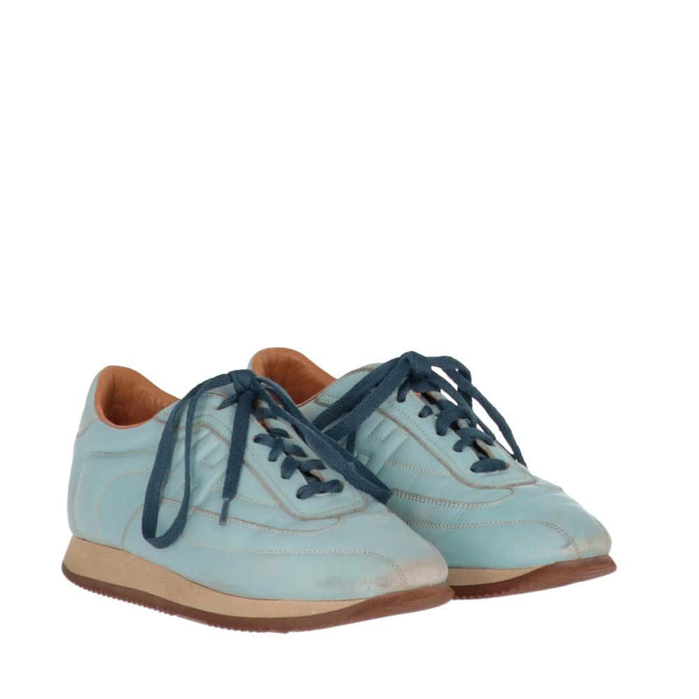 Hermès Light Blue Leather Sneakers - 2000s Blue Leather Good - Back View