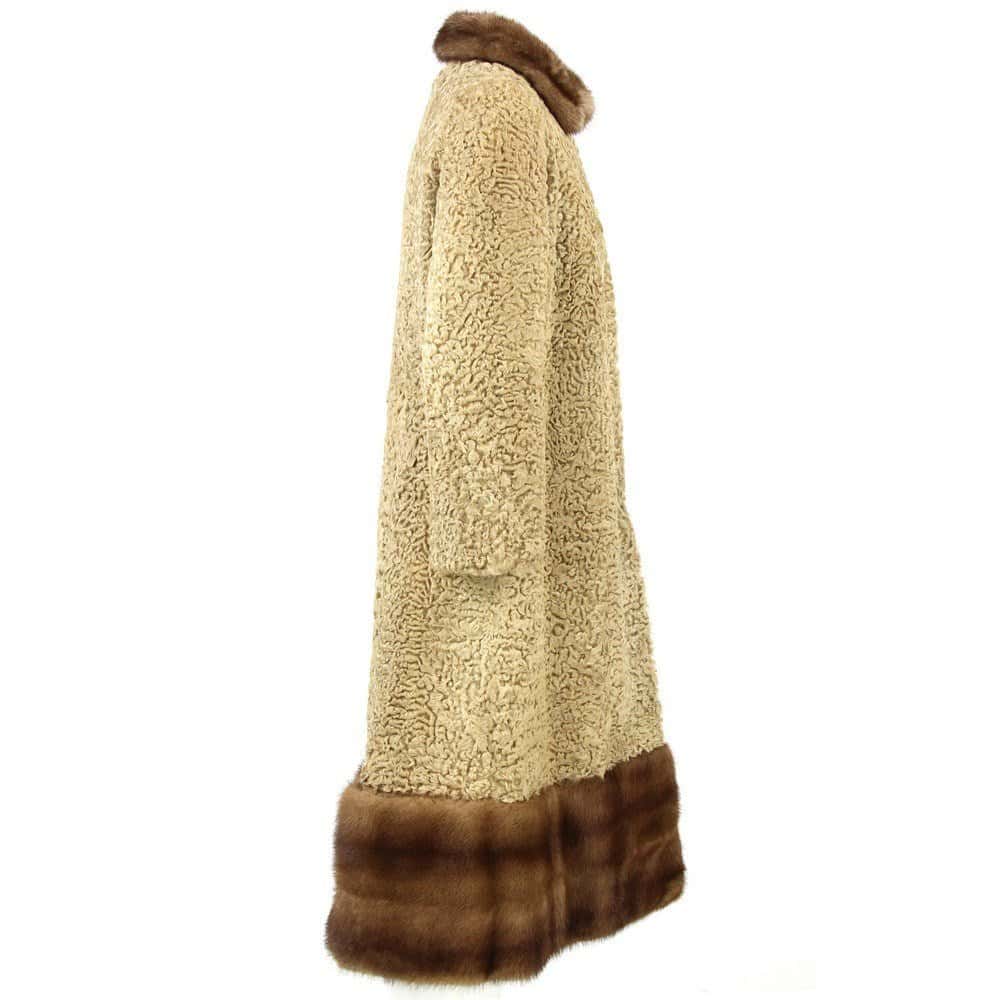Unsigned Longo Persian Lamb Fur Coat - '60s Brown Good - Inside View