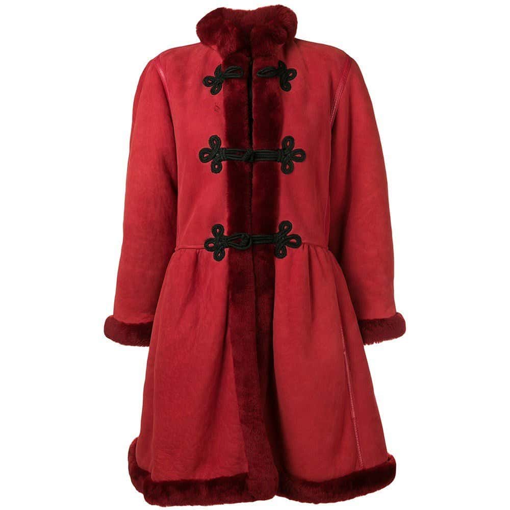 Unsigned Shearling Coat - '80s Red Shearling Good - Front View