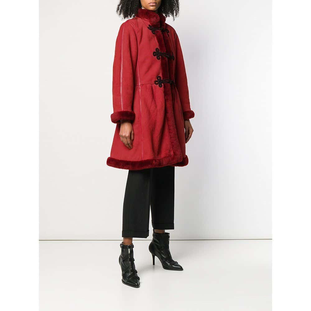 Unsigned Shearling Coat - '80s Red Shearling Good - Inside View