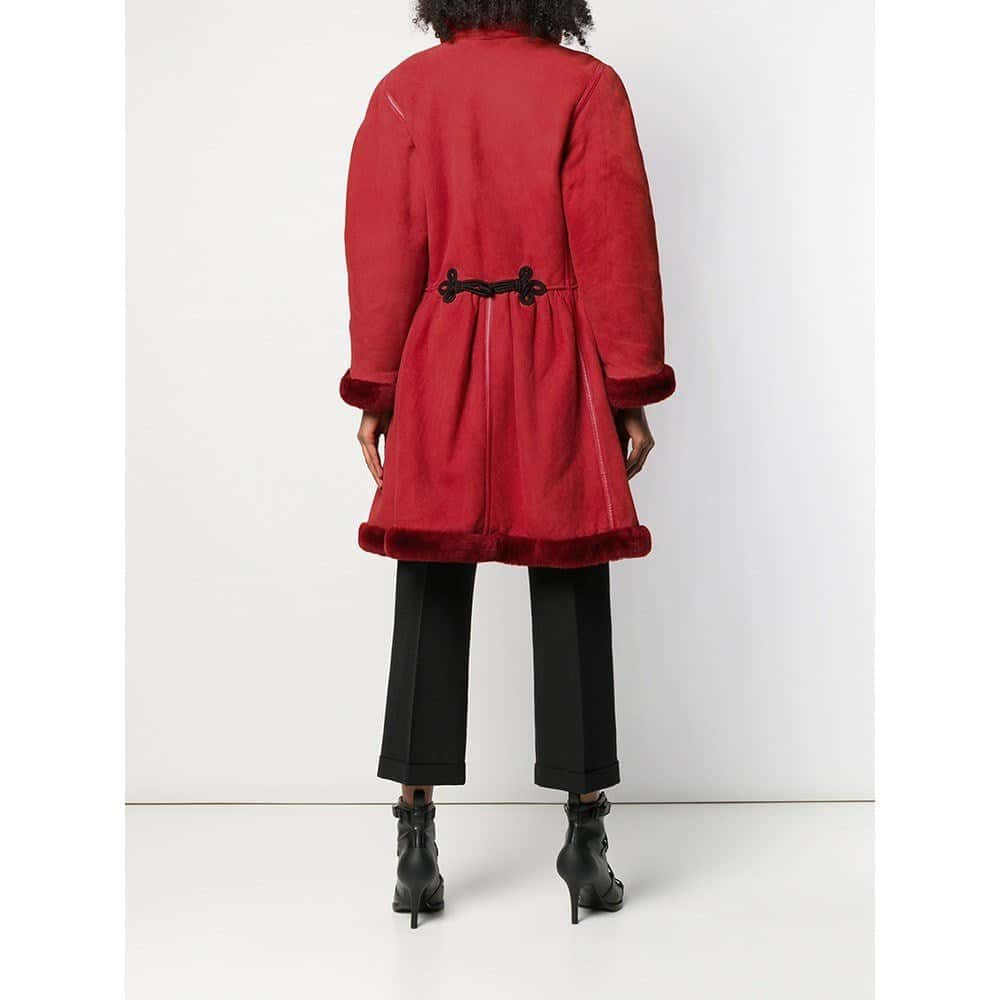 Unsigned Shearling Coat - '80s Red Shearling Good - Model View