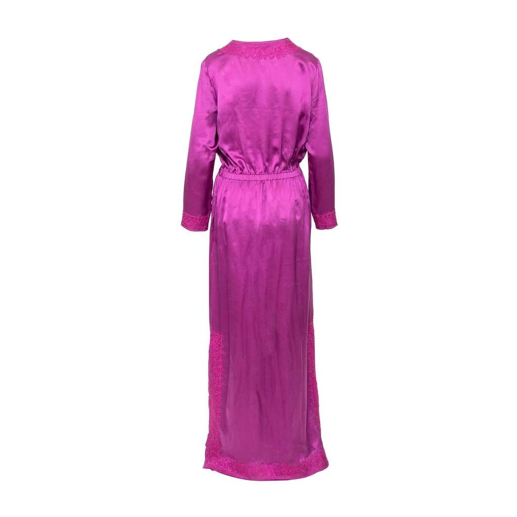 Yves Saint Laurent Embroidered Long Dress - '10s Red Silk Good - Back View
